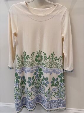Spartina 449 Cream Mini Dress with Green and Blue Floral Border